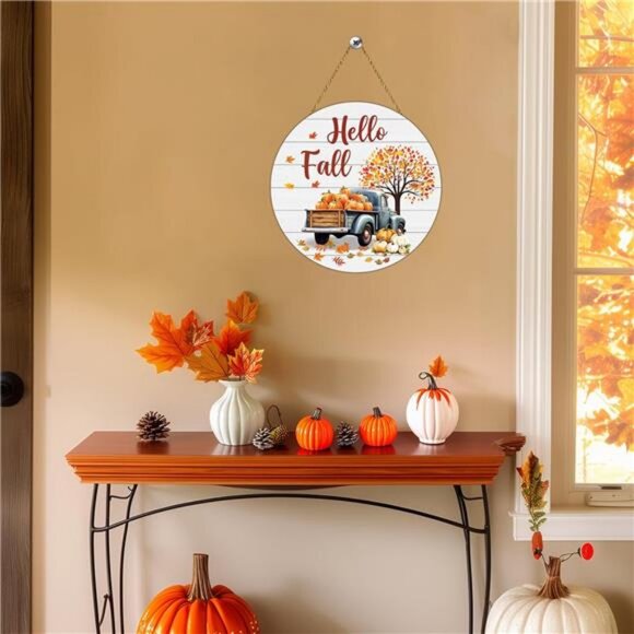 Maple Leaf Pumpkin Hanging Sign Wooden Front Door Hanger for Autumn Harvest - Picture 5 of 8